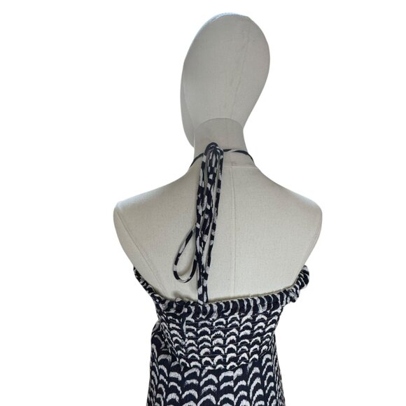 Maeve by Anthropologie Smocked Halter Jumpsuit Romper Size 4 Navy White - Picture 3 of 10